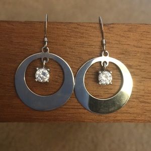 Real silver and cubic zirconia dangle earrings